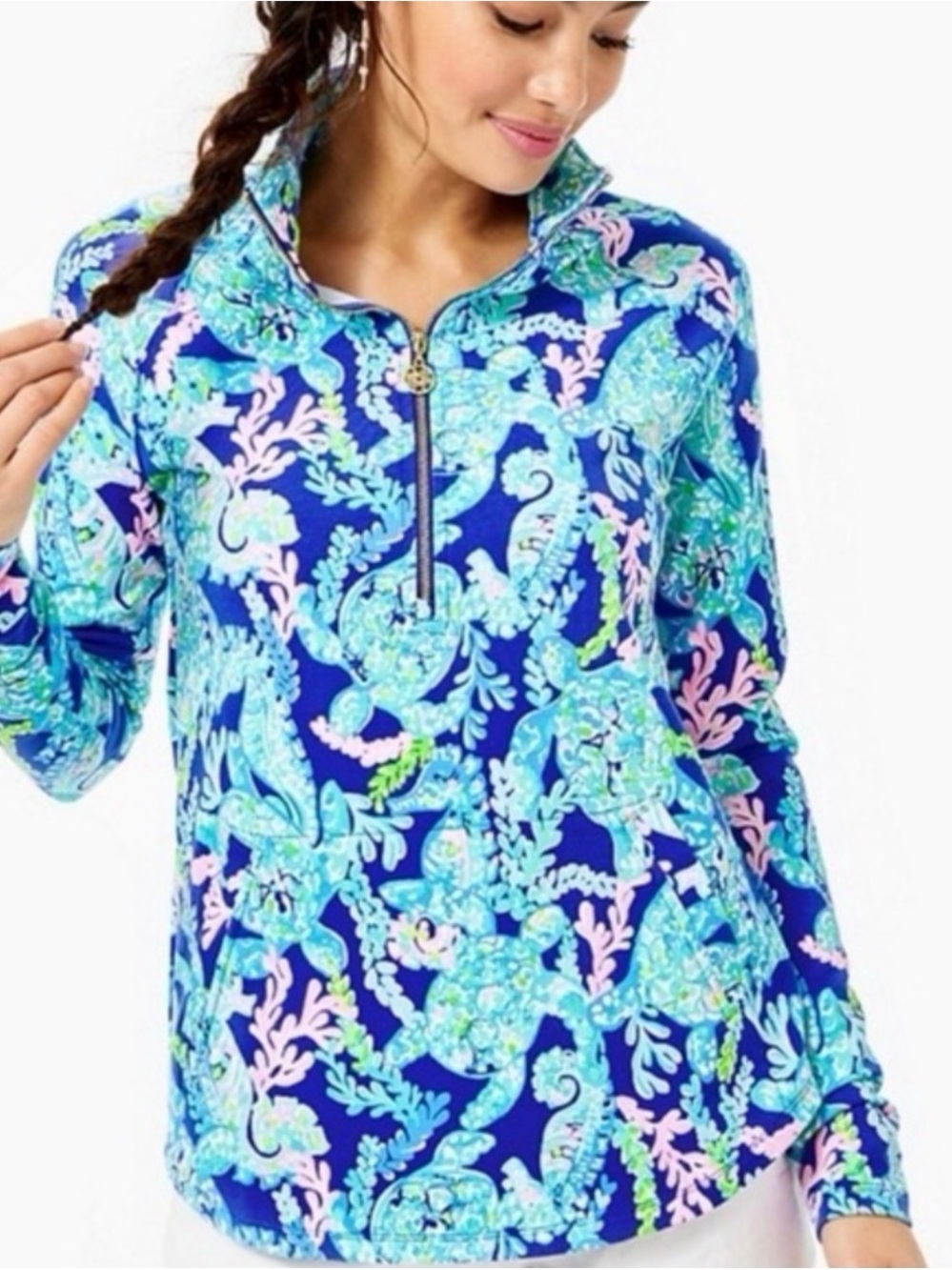 Lilly Pulitzer UPF 50+ Skipper Popover - Corsica Blue Turtle Villa Size Medium